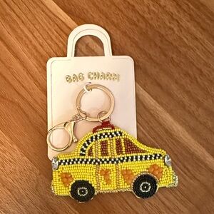 Anthropologie Yellow Beaded Taxi Keychain